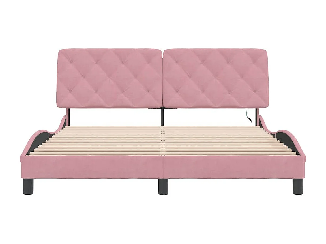 Estructura de cama con LED sin colchón rosa 160x200 cm terciopelo