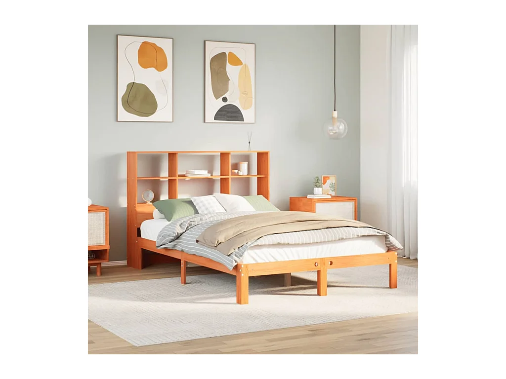 Lit bibliothèque sans matelas cire marron 140x200 cm pin massif
