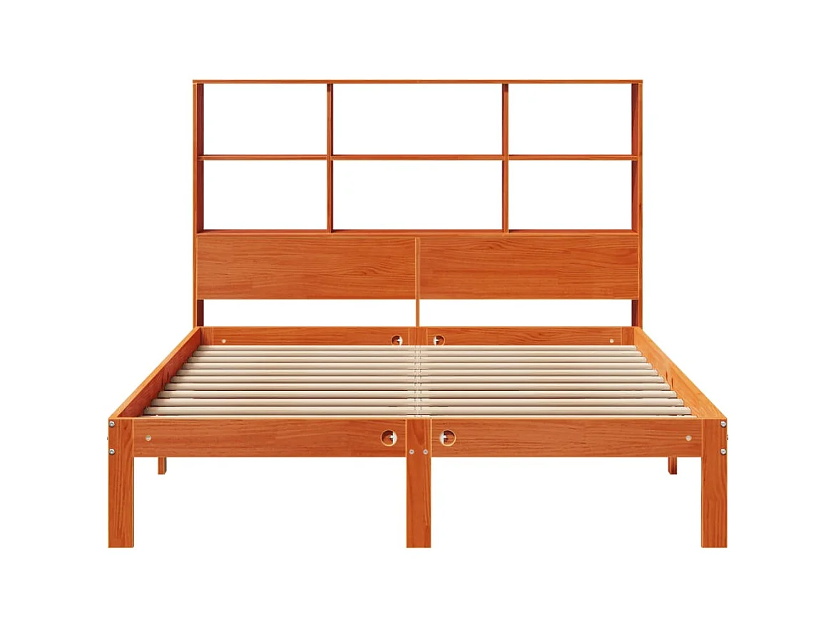 Cama librería sin colchón, color marrón cera, 140x200 cm, pino macizo