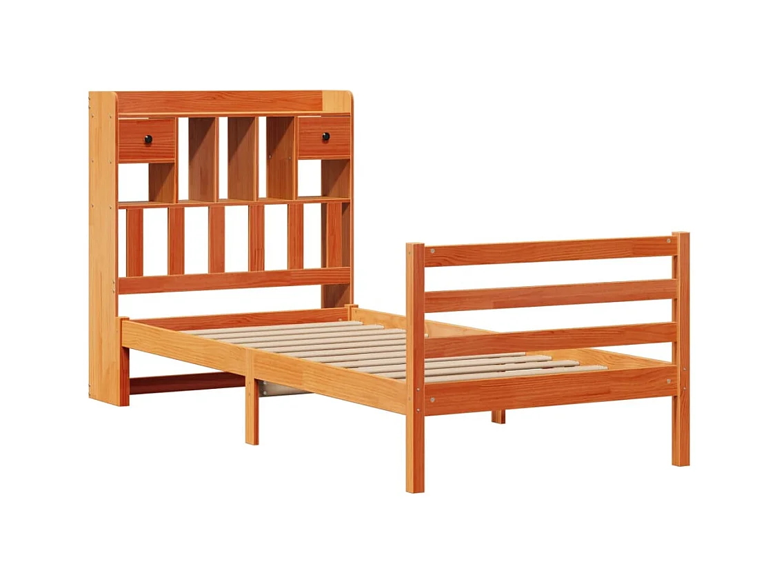 Lit bibliothèque sans matelas cire marron 100x200 cm pin massif