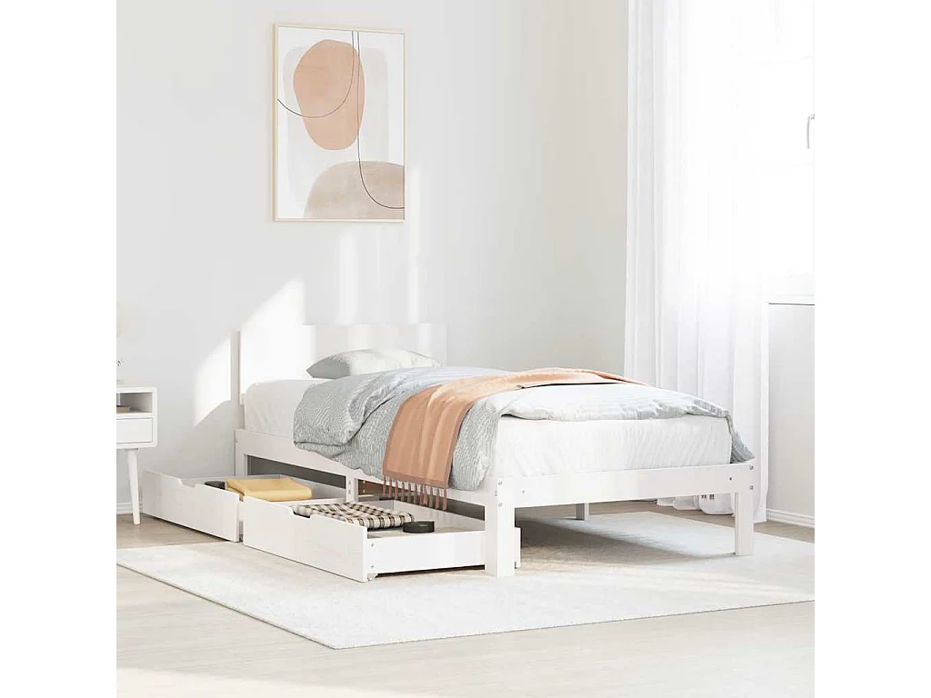 Estructura de cama con cajones sin colchón blanca 100x200 cm