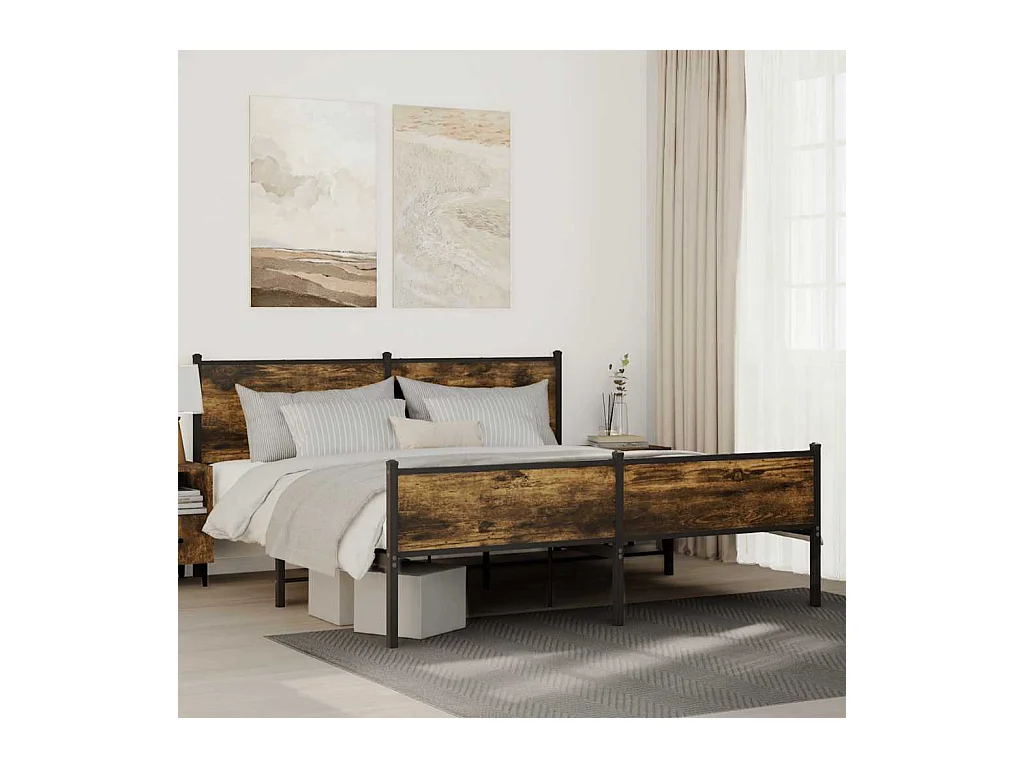 Metalen bedframe zonder matras gerookt eiken 160x200 cm