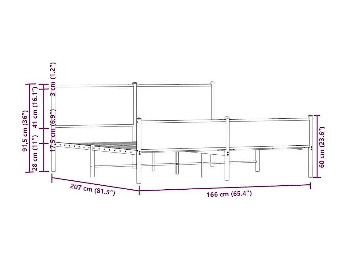 Metalen bedframe zonder matras gerookt eiken 160x200 cm