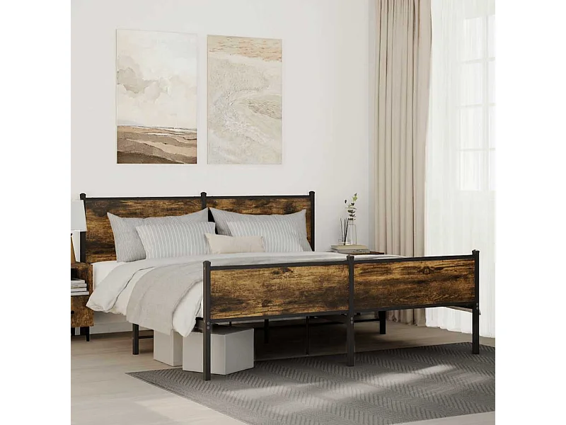 Struttura letto in metallo senza materasso rovere affumicato 160x200 cm