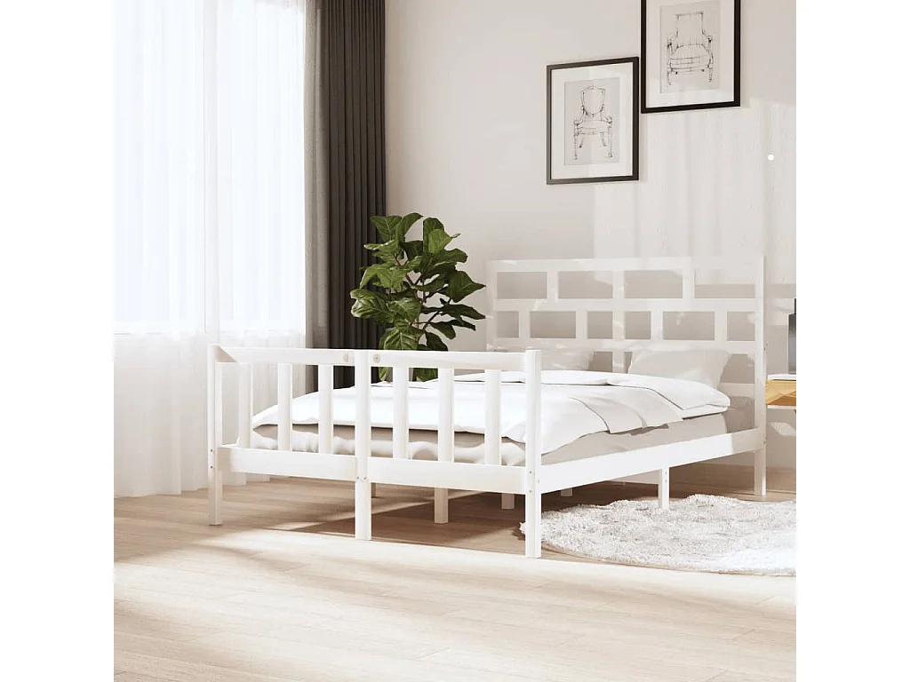 Cadre de lit sans matelas blanc bois massif 140x200 cm