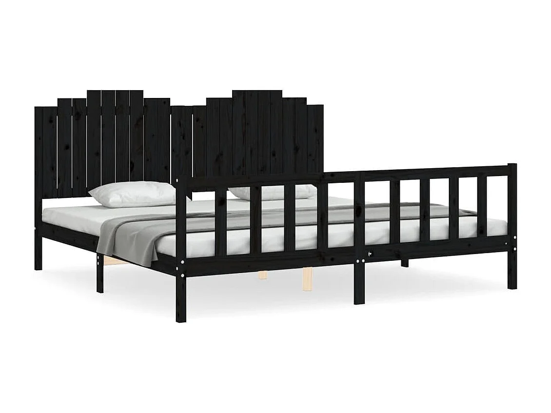 Cadre de lit sans matelas noir 200x200 cm bois massif de pin