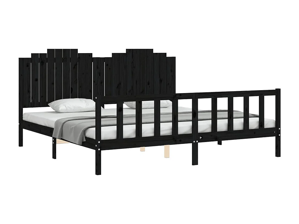 Cadre de lit sans matelas noir 200x200 cm bois massif de pin