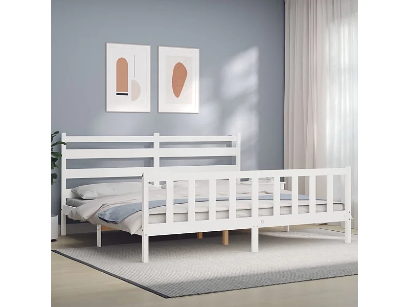 Struttura letto senza materasso bianco 200x200 cm in legno massello di pino
