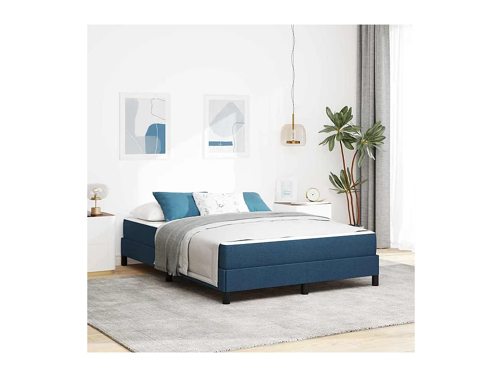 Lit à ressorts avec matelas Bleu 140 x 190 cm tissu