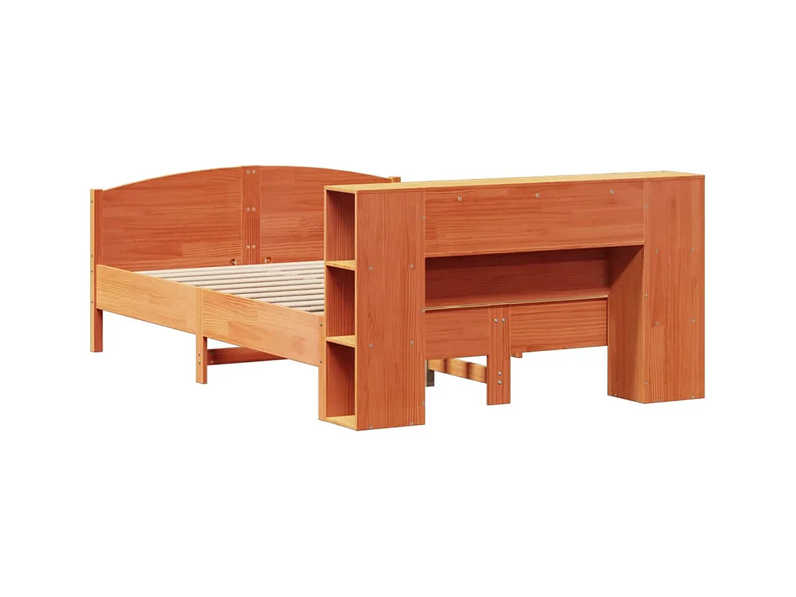 Lit bibliothèque sans matelas cire marron 140x190 cm pin massif