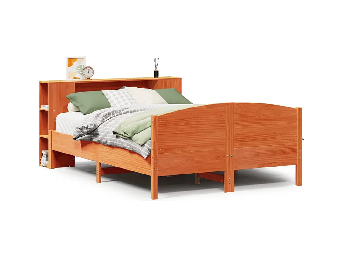 Cama biblioteca sin colchón marrón cera 140x190 cm pino macizo