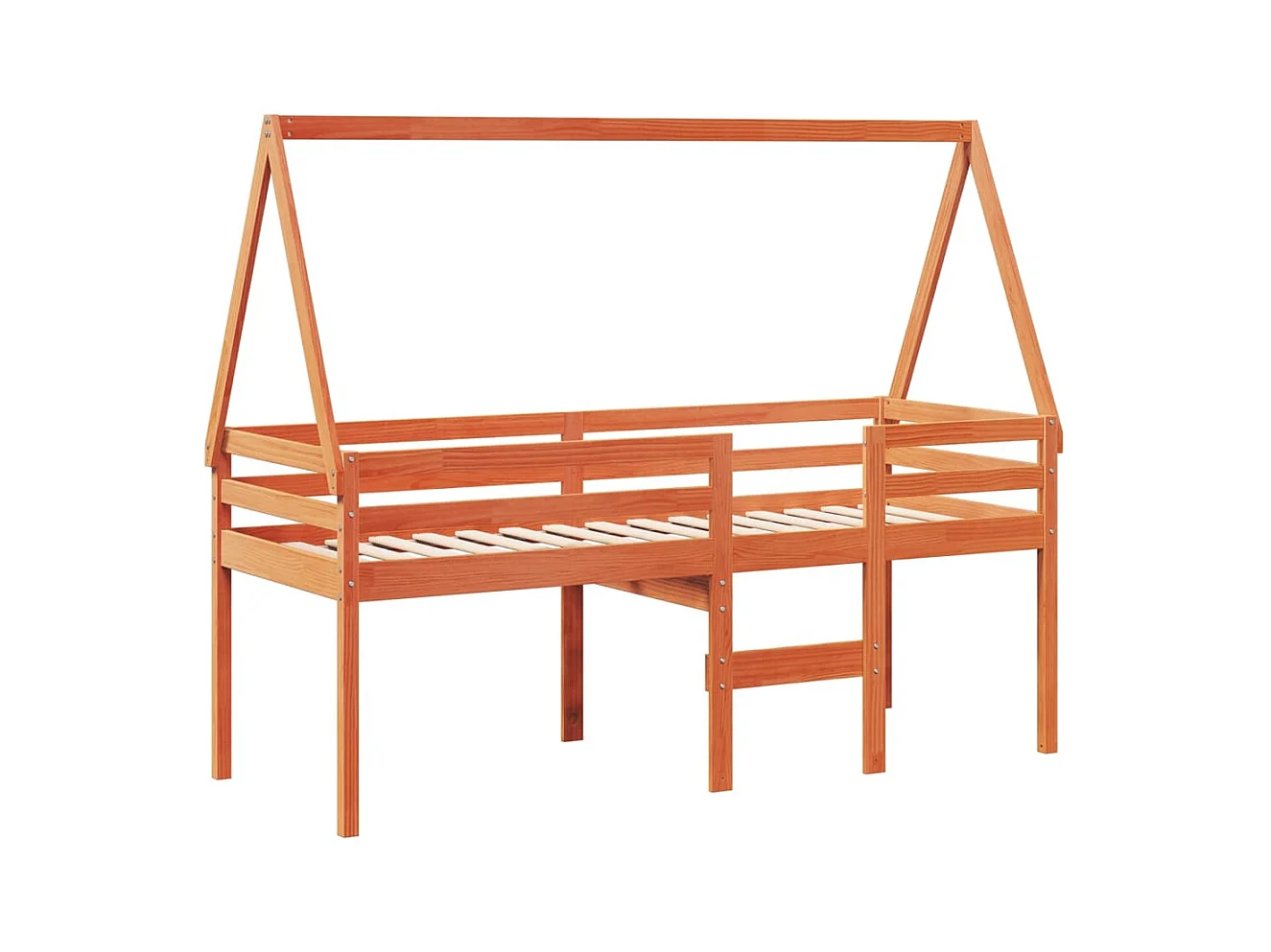 Hochbett ohne Matratze braun gewachst 90x200 cm Massivholz Kiefer