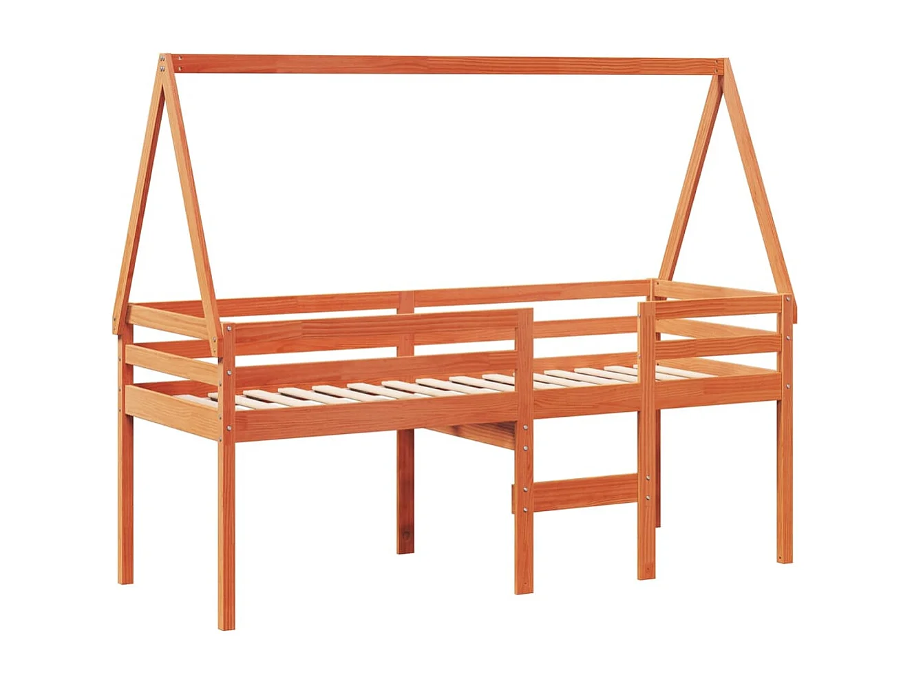 Letto alto senza materasso marrone cerato 90x200 cm legno massello di pino