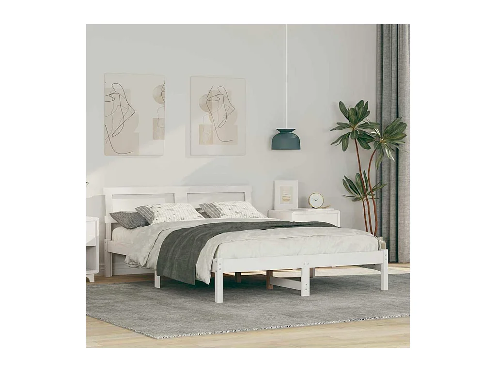 Wit bedframe 140 x 190 cm Massief grenenhout