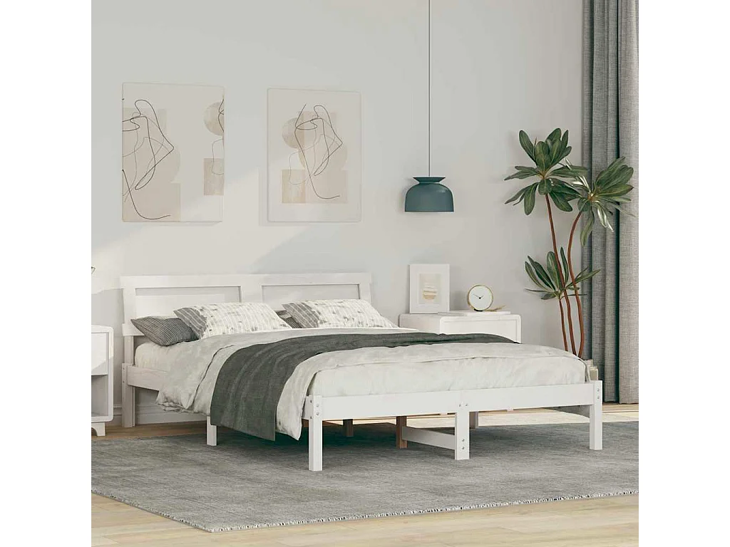 Cadre de lit Blanc 140 x 190 cm Bois massif en pin