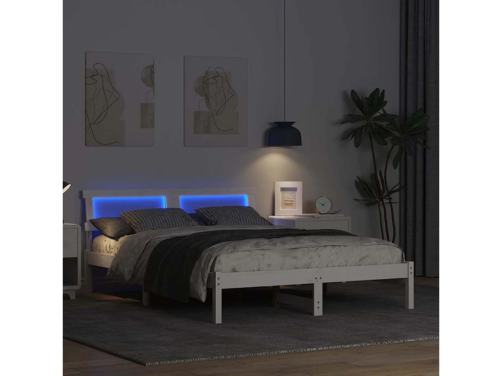 Cadre de lit Blanc 140 x 190 cm Bois massif en pin