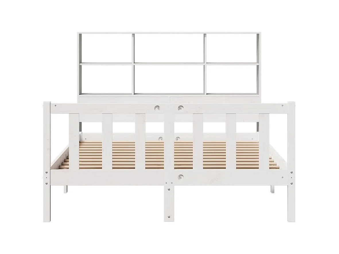 Lit bibliothèque sans matelas blanc 140x200 cm bois pin massif