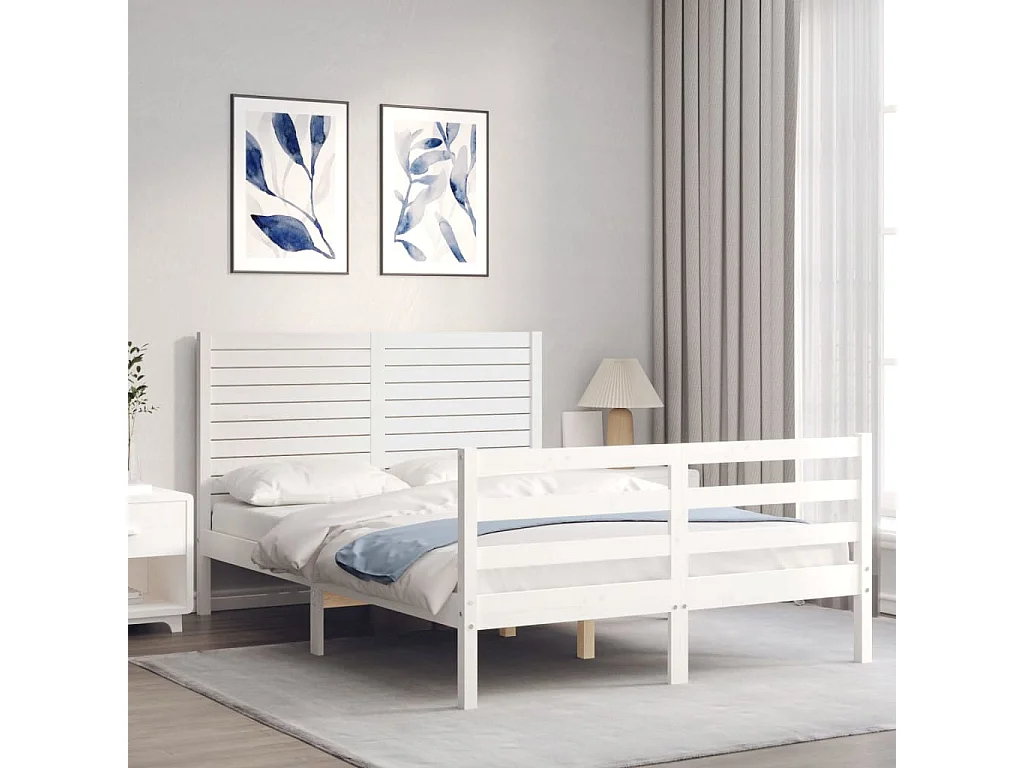 Cadre de lit sans matelas blanc 140x190 cm bois massif