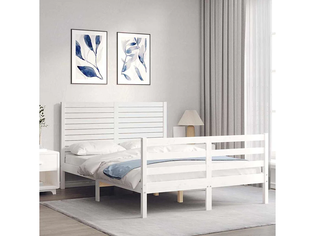 Cadre de lit sans matelas blanc 140x190 cm bois massif