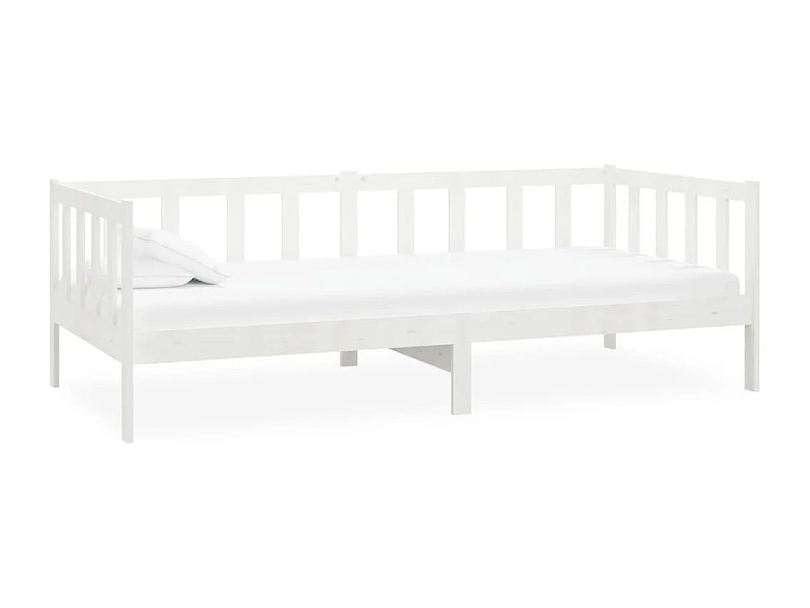 Lit de repos avec matelas 90x200 cm Blanc Bois de pin massif