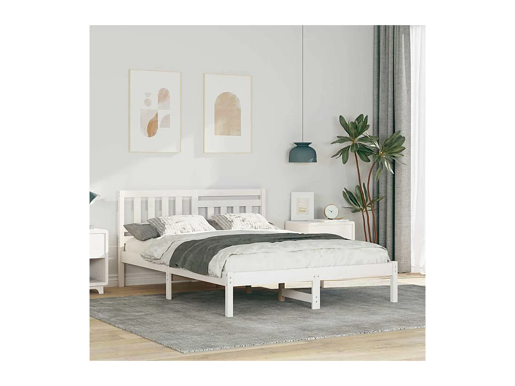 Wit bedframe 135 x 190 cm Massief grenenhout