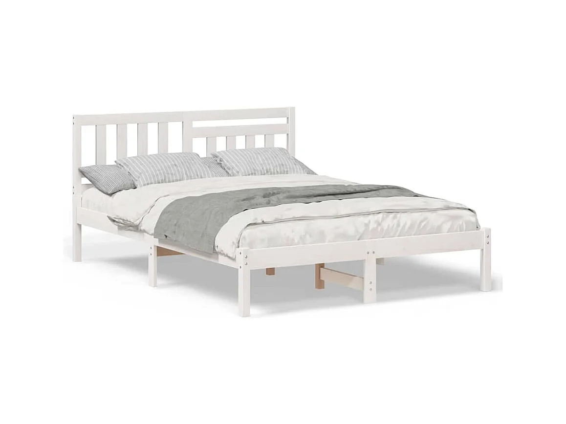 Wit bedframe 135 x 190 cm Massief grenenhout