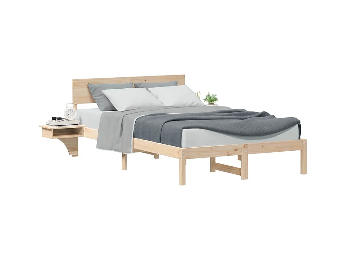 Struttura letto con comodini Marrone Legno massello di pino