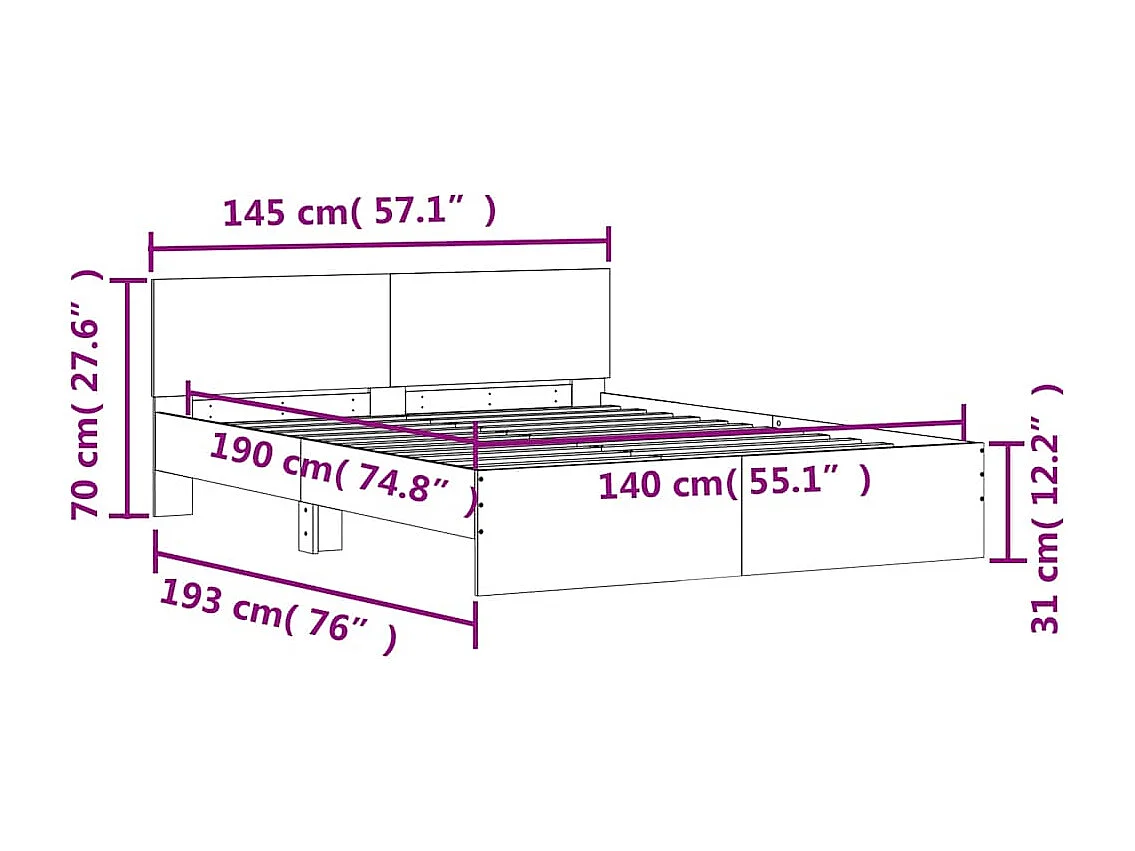 Estructura de cama sin colchón de roble Sonoma 140x190 cm