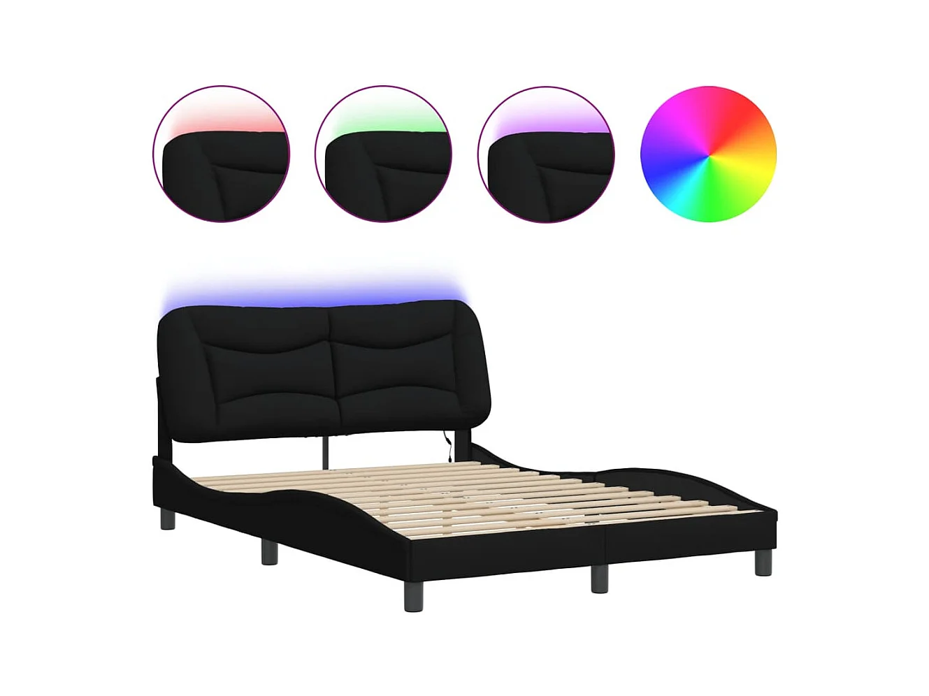 Struttura letto con LED senza materasso tessuto nero 140x190 cm