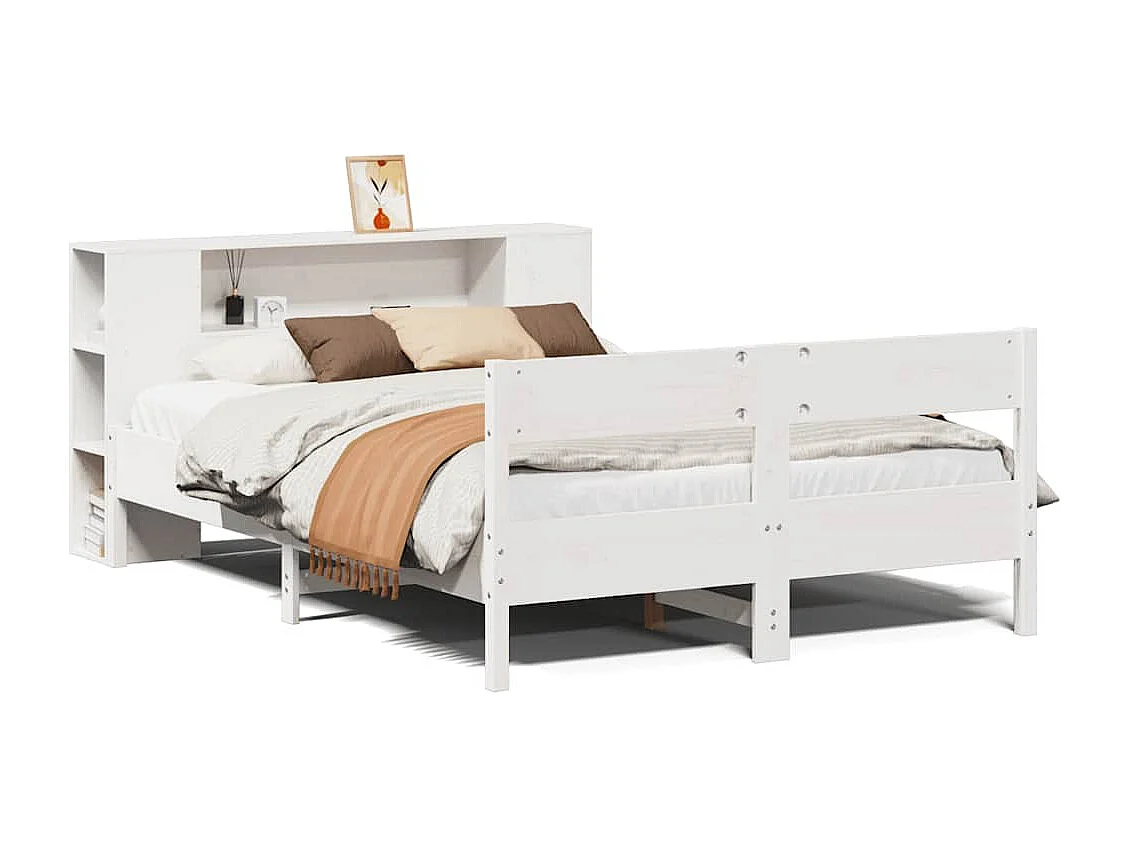 Letto libreria senza materasso bianco 140x190 cm in legno massello di pino