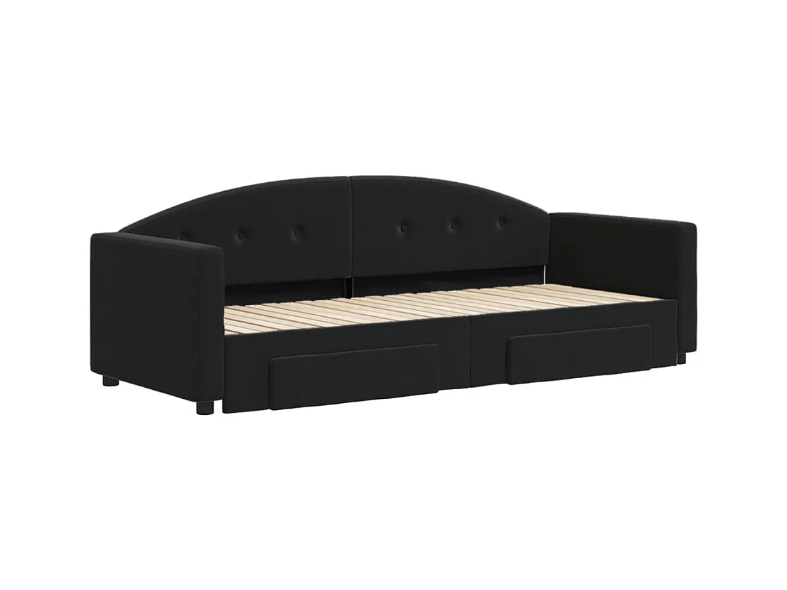 Divano letto con rotelle e cassetti senza materasso nero 80x200 cm