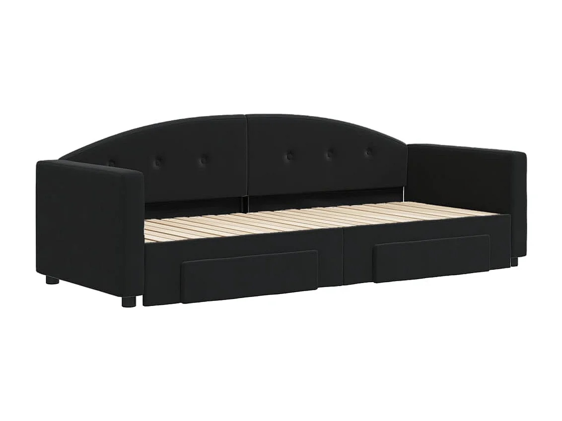 Lit de jour avec gigogne et tiroirs sans matelas noir 80x200 cm