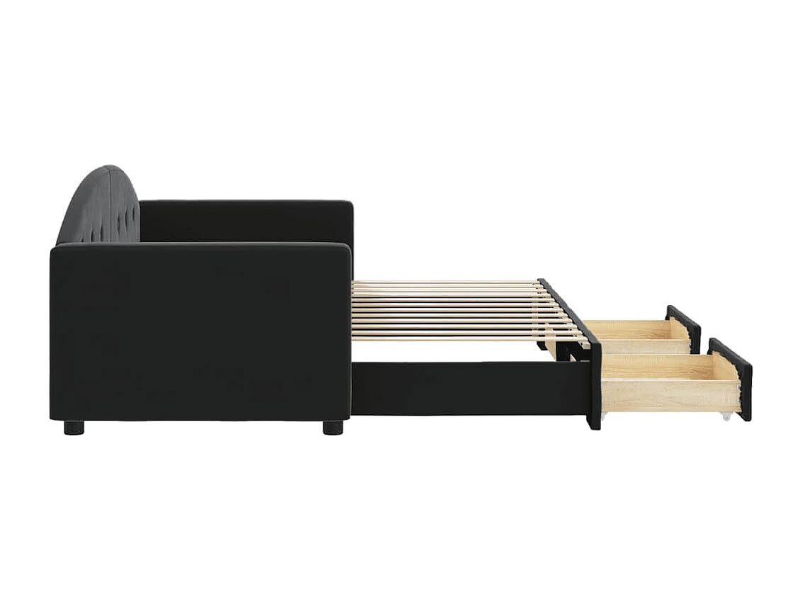 Lit de jour avec gigogne et tiroirs sans matelas noir 80x200 cm