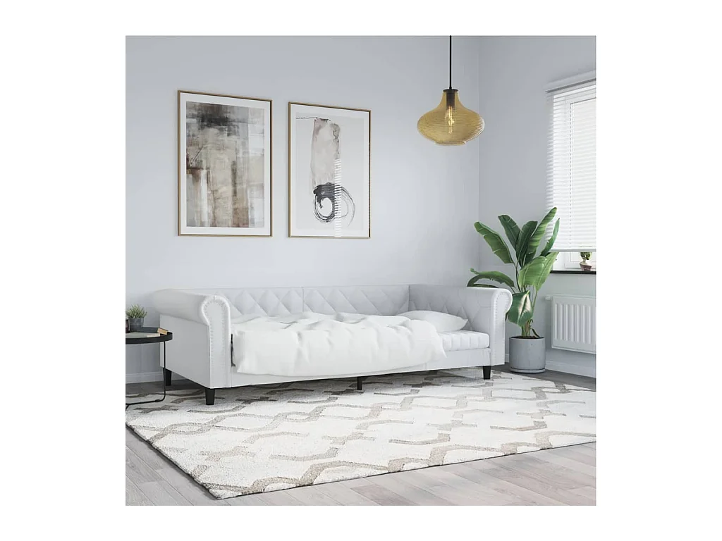 Divano letto bianco 100x200 cm in similpelle