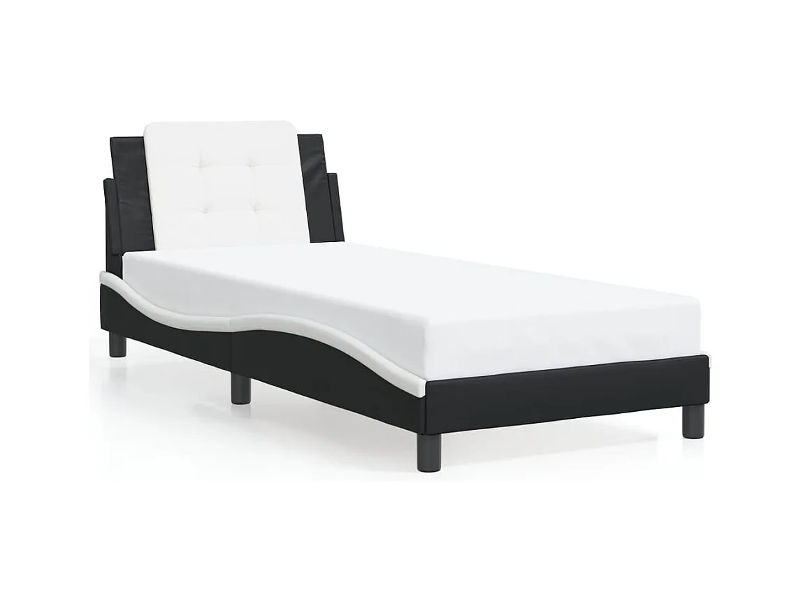 Cadre de lit sans matelas noir et blanc 90x200 cm similicuir