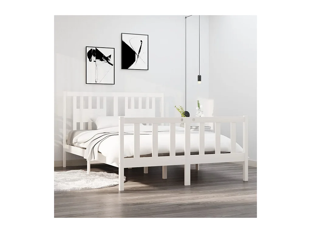 Bedframe zonder witte matras 140x190 cm massief hout