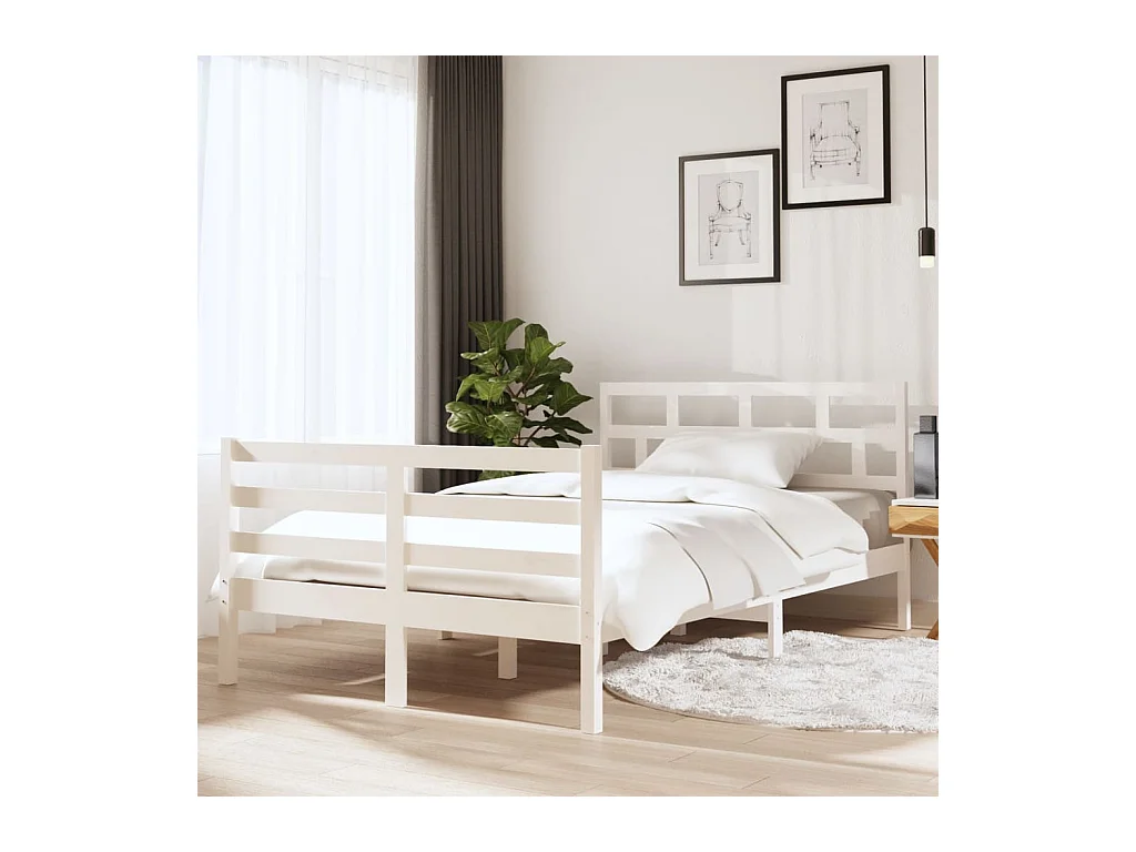 Estructura de cama de madera maciza blanca sin colchón