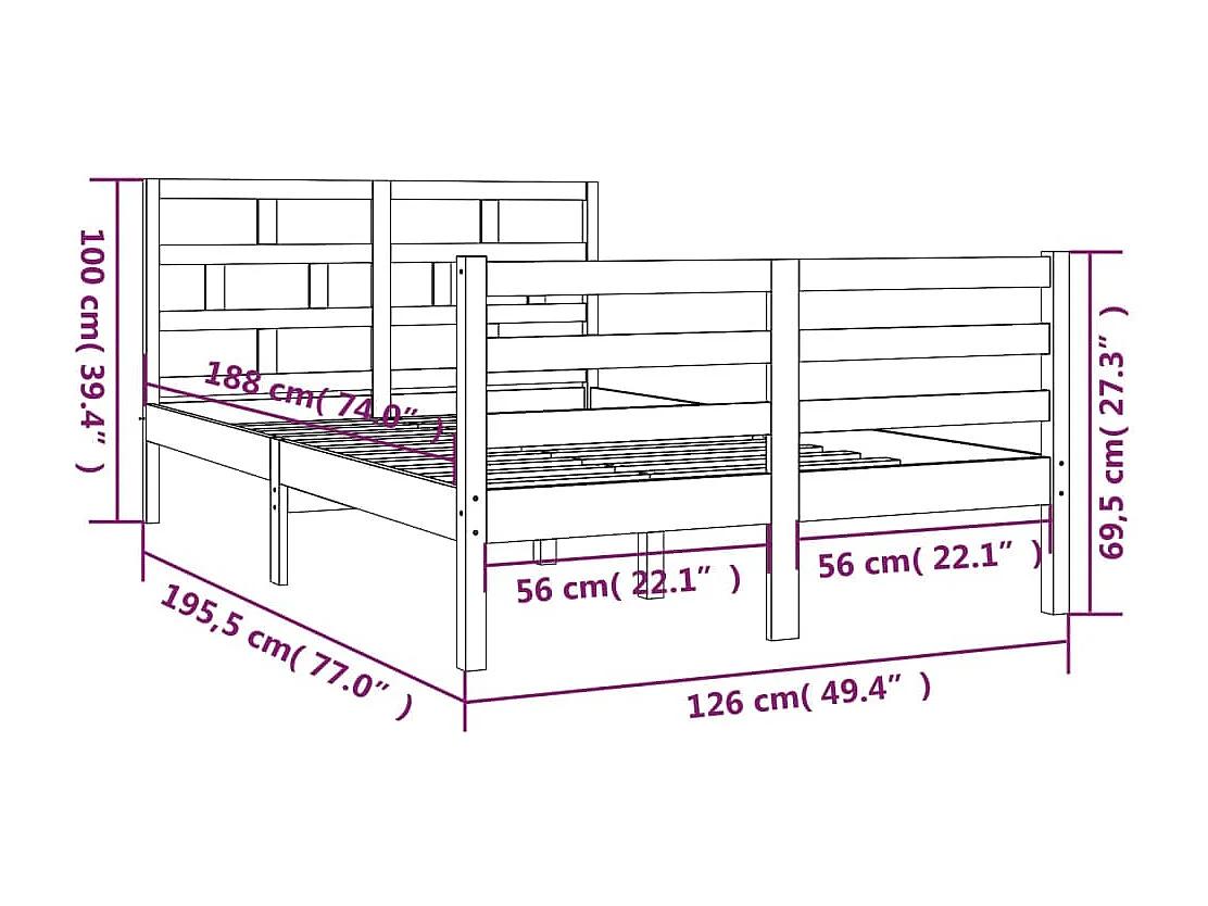 Estructura de cama de madera maciza blanca sin colchón