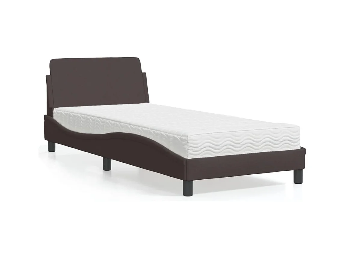 Lit avec matelas marron foncé 90x200 cm tissu