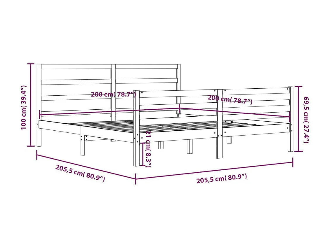 Bedframe zonder matras massief grenenhout 200x200 cm