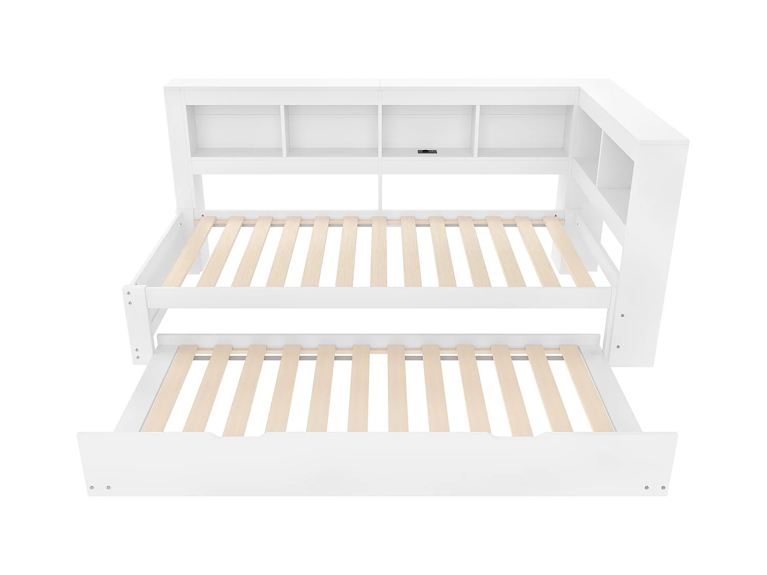 Lit Daybed 90x200 cm, canapé-lit avec lit escamotable, avec prise de courant et 2 ports USB, pin, blanc (219x117x90 cm)