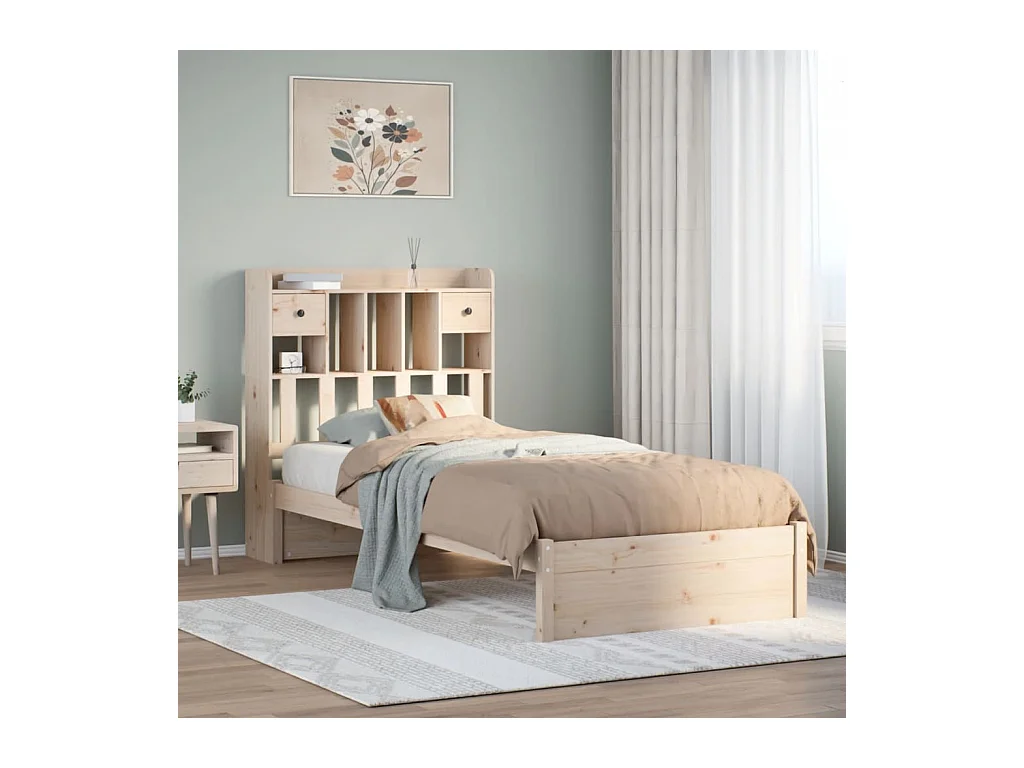 Letto a libreria senza materasso 100x200 cm in legno massello di pino