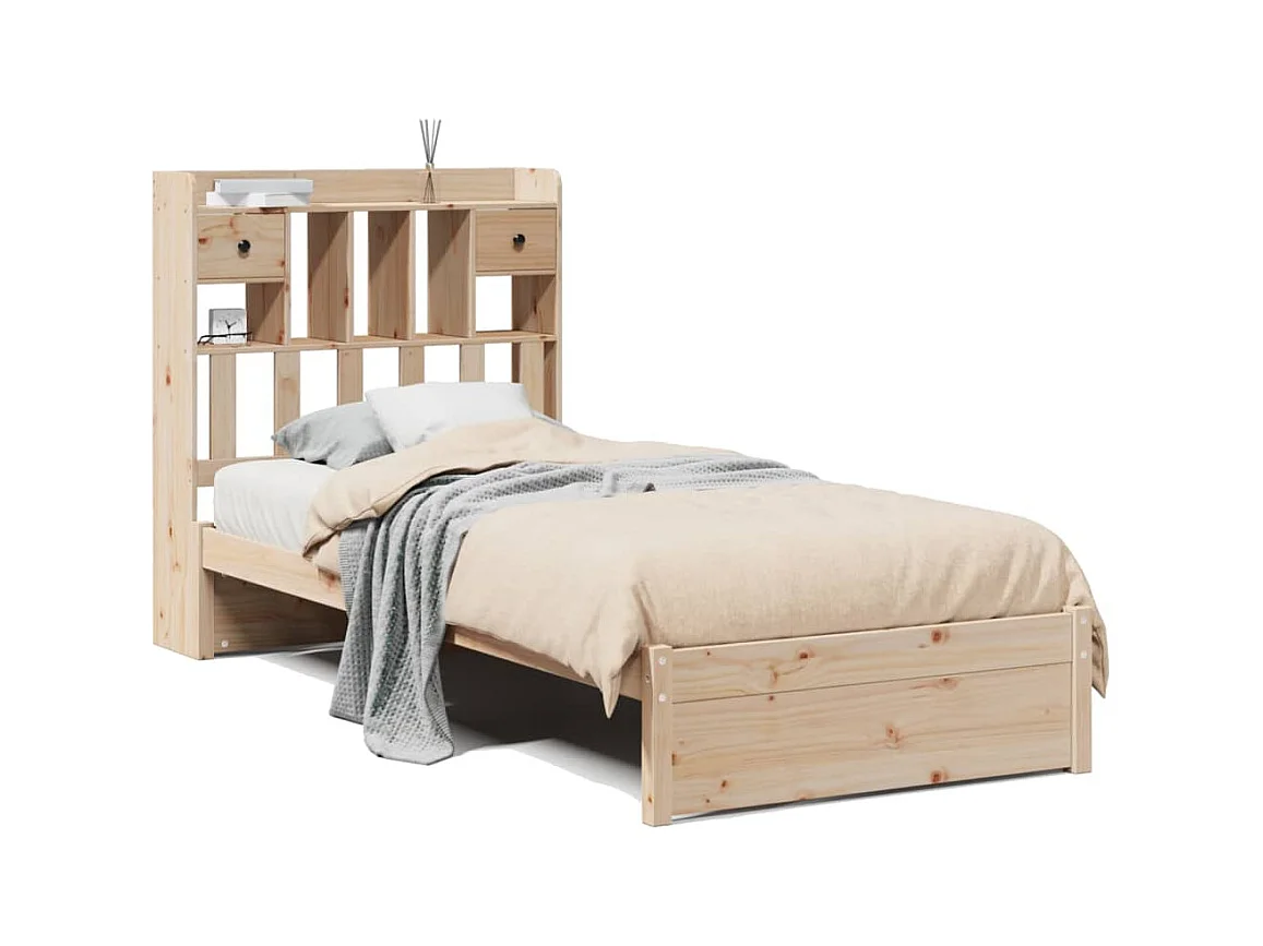 Lit bibliothèque sans matelas 100x200 cm bois massif de pin