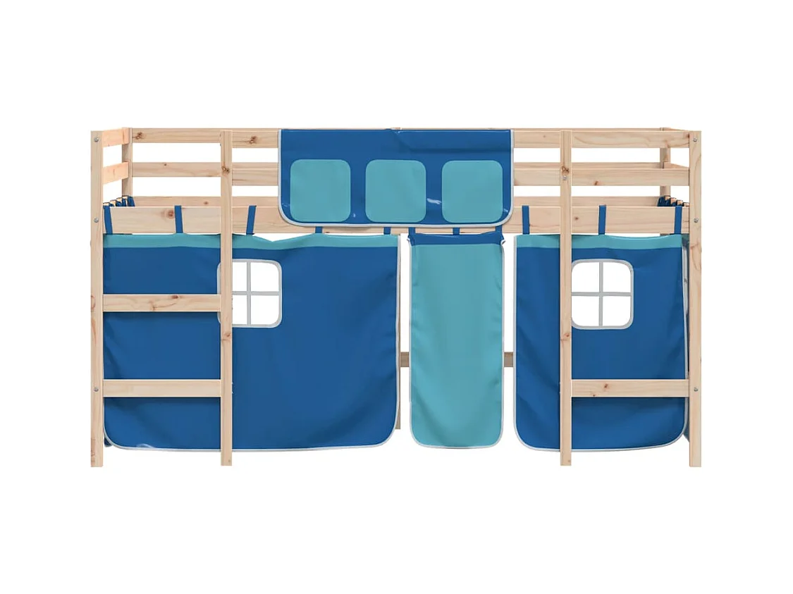 Lit mezzanine enfants avec rideaux sans matelas bleu 90x190 cm