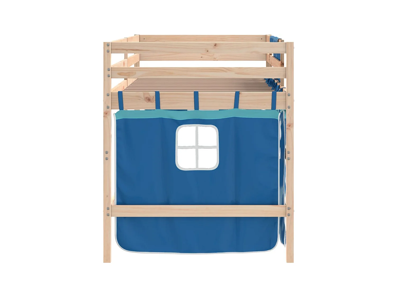 Kinderhoogslaper met gordijnen zonder matras blauw 90x190 cm