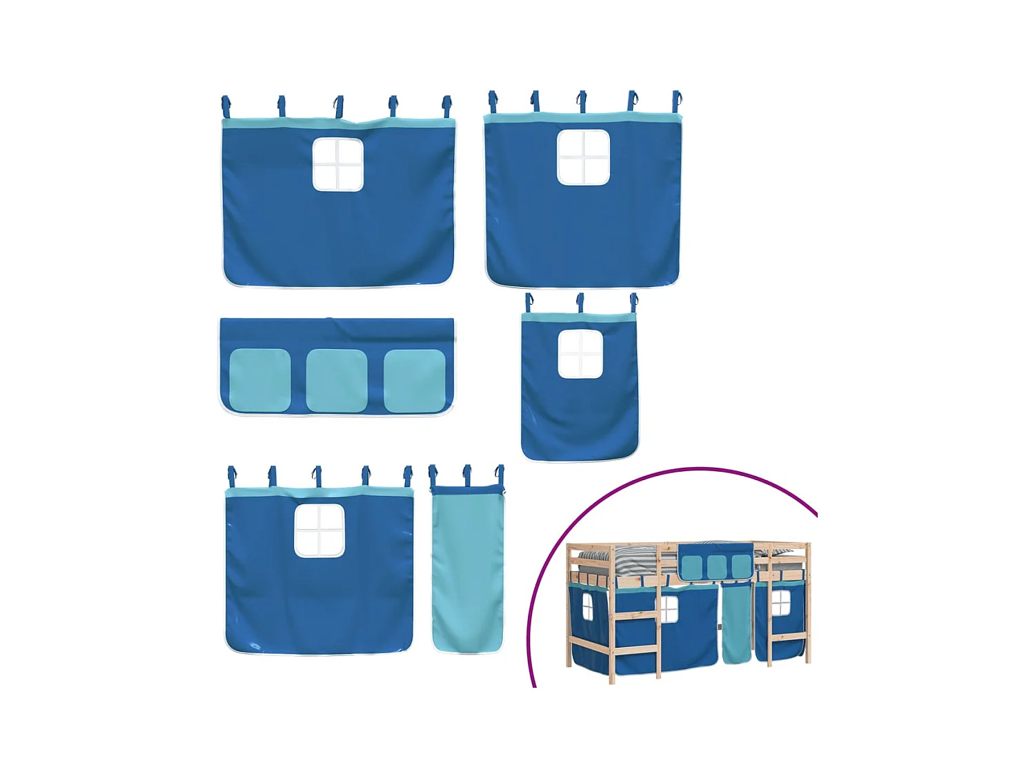 Kinderhoogslaper met gordijnen zonder matras blauw 90x190 cm