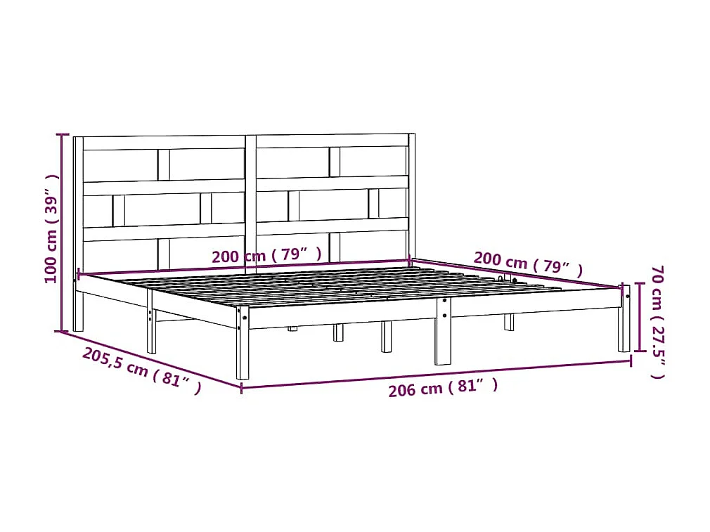 Estructura de cama sin colchón Negro Madera maciza de pino 200x200 cm