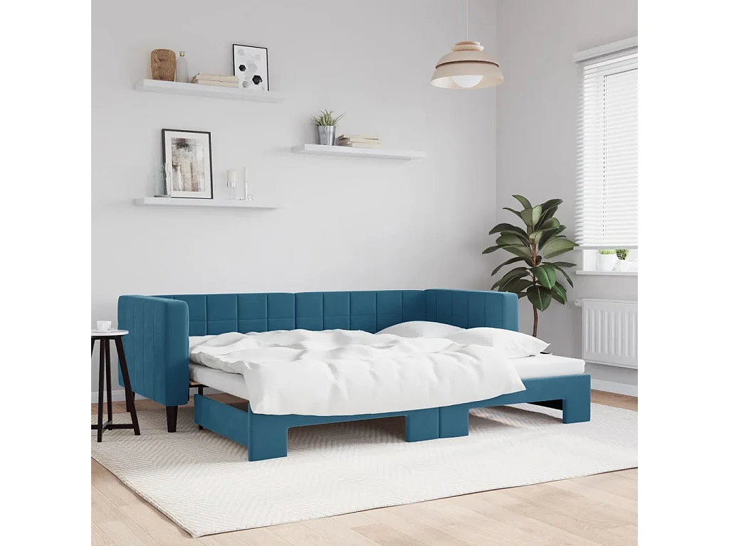 Tagesbett mit Ausziehbett ohne Matratze blau 80x200 cm