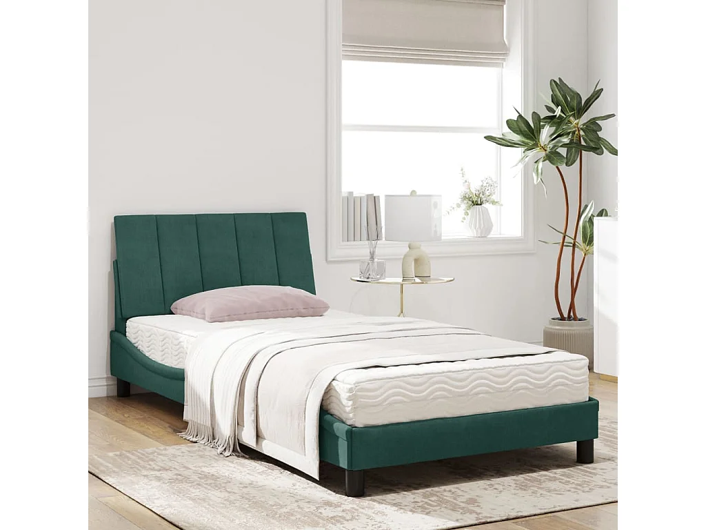 Cama con colchón verde oscuro de terciopelo 100x200 cm