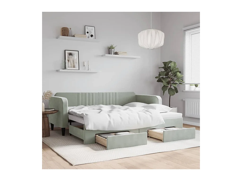 Divano letto con rotelle e cassetti senza materasso 90x200 cm